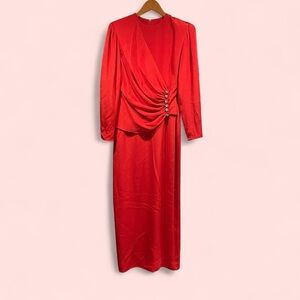 Cute Vintage 80’s luxury dynasty red hot wrap jeweled maxi dress Adele Simpson